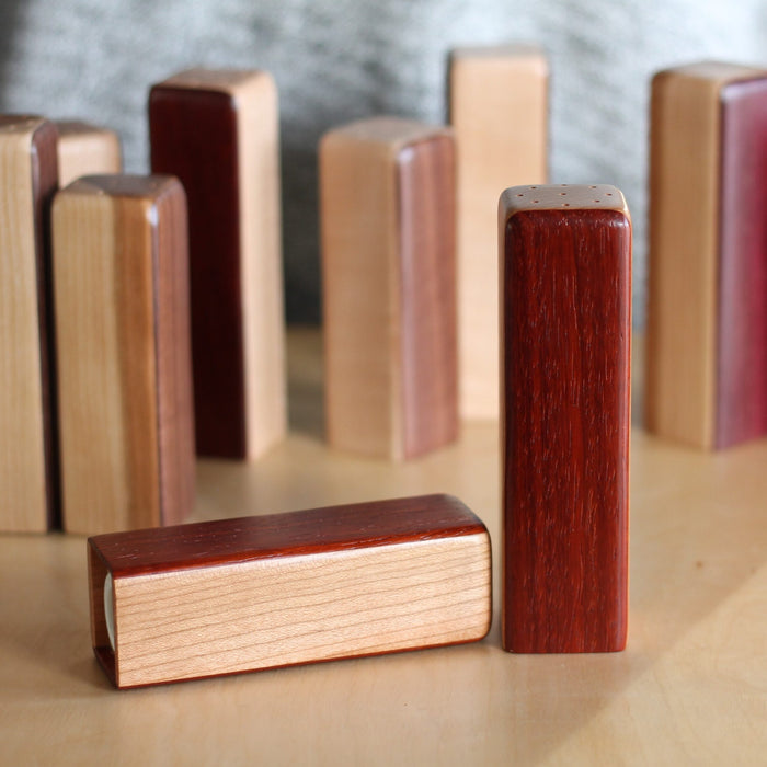 Handmade Two-Tone Wooden Salt + Pepper Shakers image 1
