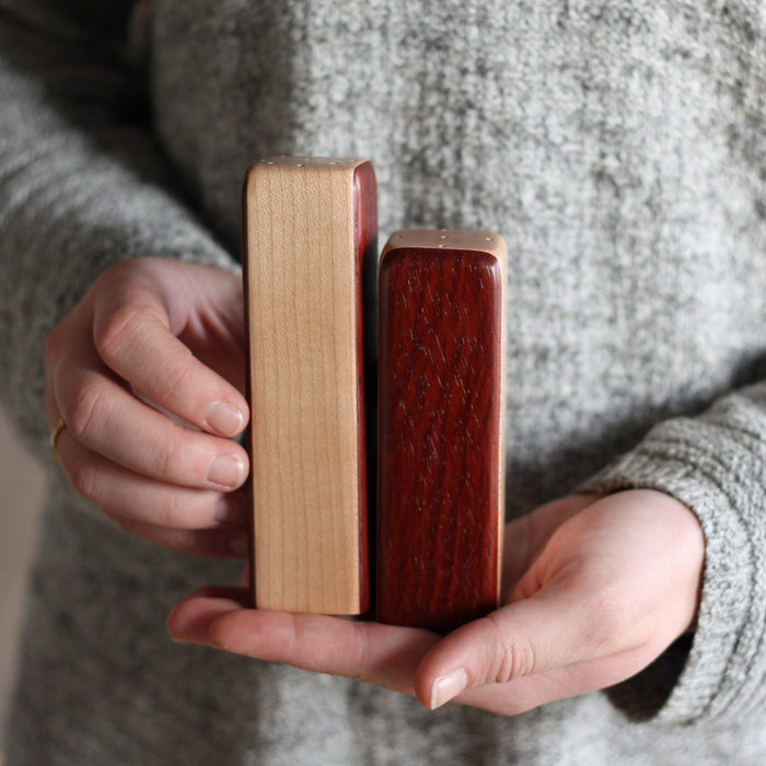 Handmade Two-Tone Wooden Salt + Pepper Shakers image 3