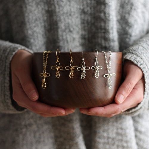 Handmade Wire Jewelry | Cross Earrings + Necklace Set image 0