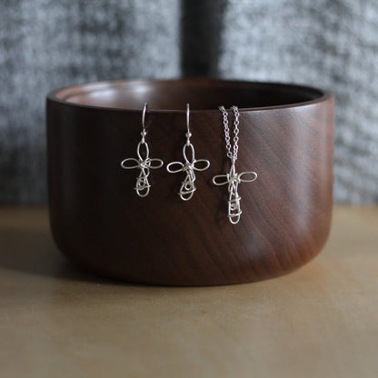 Handmade Wire Jewelry | Cross Earrings + Necklace Set image 1