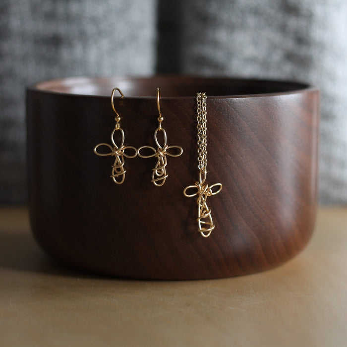 Handmade Wire Jewelry | Cross Earrings + Necklace Set image 3