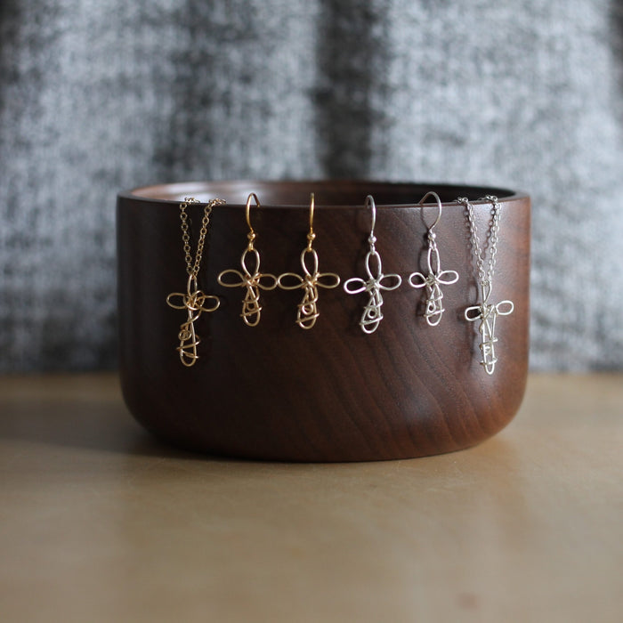 Handmade Wire Jewelry | Cross Earrings + Necklace Set image 5