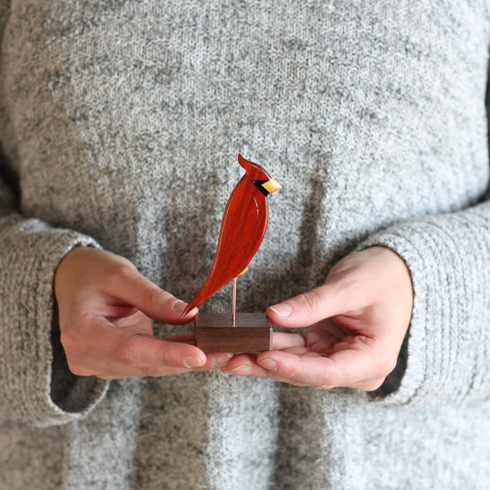 Handmade Wooden Birds Figure | Cardinal & Goldfinch