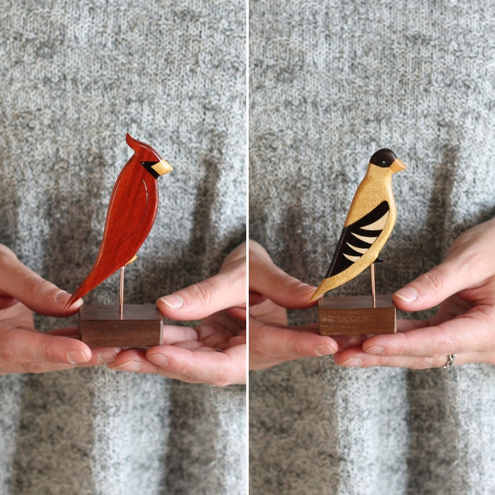 Handmade Wooden Birds Figure | Cardinal & Goldfinch