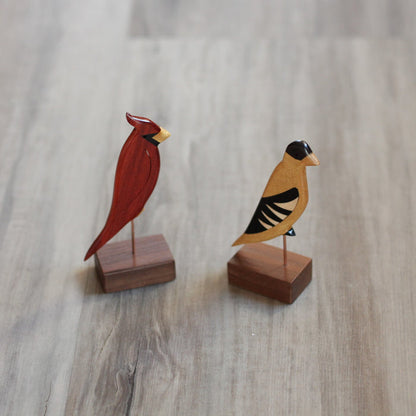 Handmade Wooden Birds Figure | Cardinal & Goldfinch