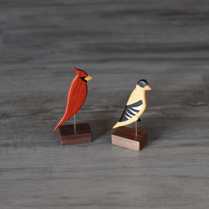 Handmade Wooden Birds Figure | Cardinal & Goldfinch