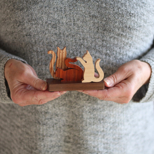 Handmade Wooden Cats Figurine image 0