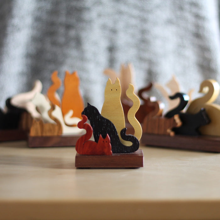 Handmade Wooden Cats Figurine image 2
