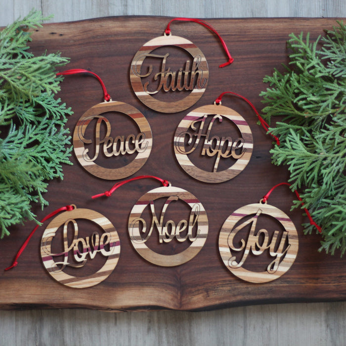 Handmade Wooden Christmas Word Ornaments | Noel, Joy, Hope, Faith, Peace, Love image 0