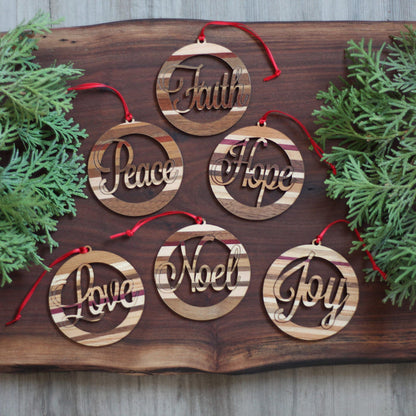 Handmade Wooden Christmas Word Ornaments | Noel, Joy, Hope, Faith, Peace, Love image 0