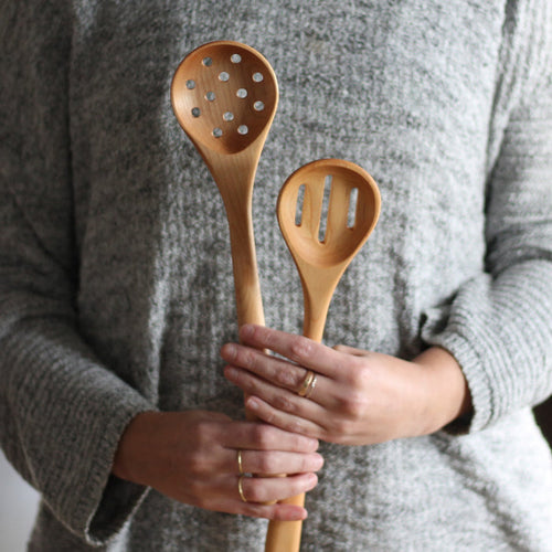 Handmade Wooden Kitchen Utensils | Round Spoon with Holes or Slots image 0