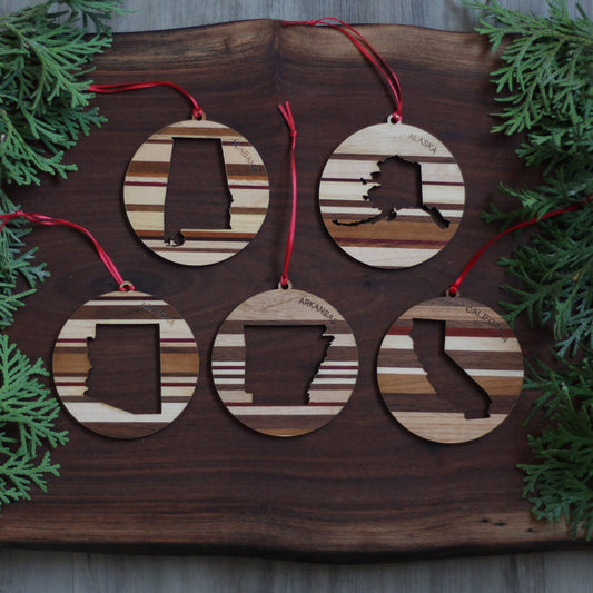 Handmade Wooden State Outline Ornaments | All 50 States image 0