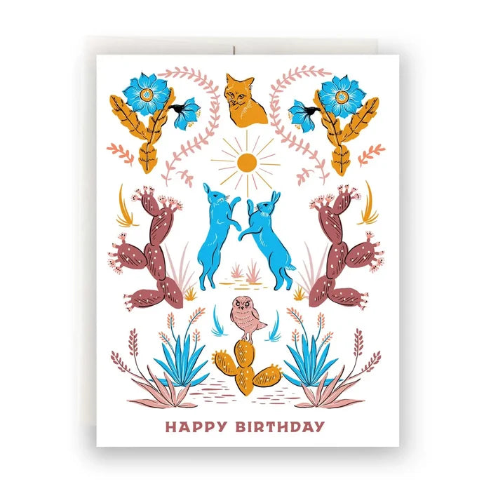 "Desert Birthday Critters" – Cute birthday card with bunny, fox, and owl in a southwestern desert setting

"Wild & Whimsical Birthday Card" – Animal-themed card with desert illustration and fun celebration vibes

"Southwest Animal Party" – Full-color A2 card with adorable woodland animals in a desert birthday scene