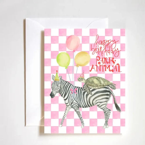 "Happy Birthday Party Animal Card" – Bright, hand-painted A2 card with festive illustration and text

"Colorful Birthday Card with Animals" – Whimsical birthday card featuring hand lettering and playful artwork

"Fun Birthday Greeting Card" – Boutique-style card printed on felt stock with party theme