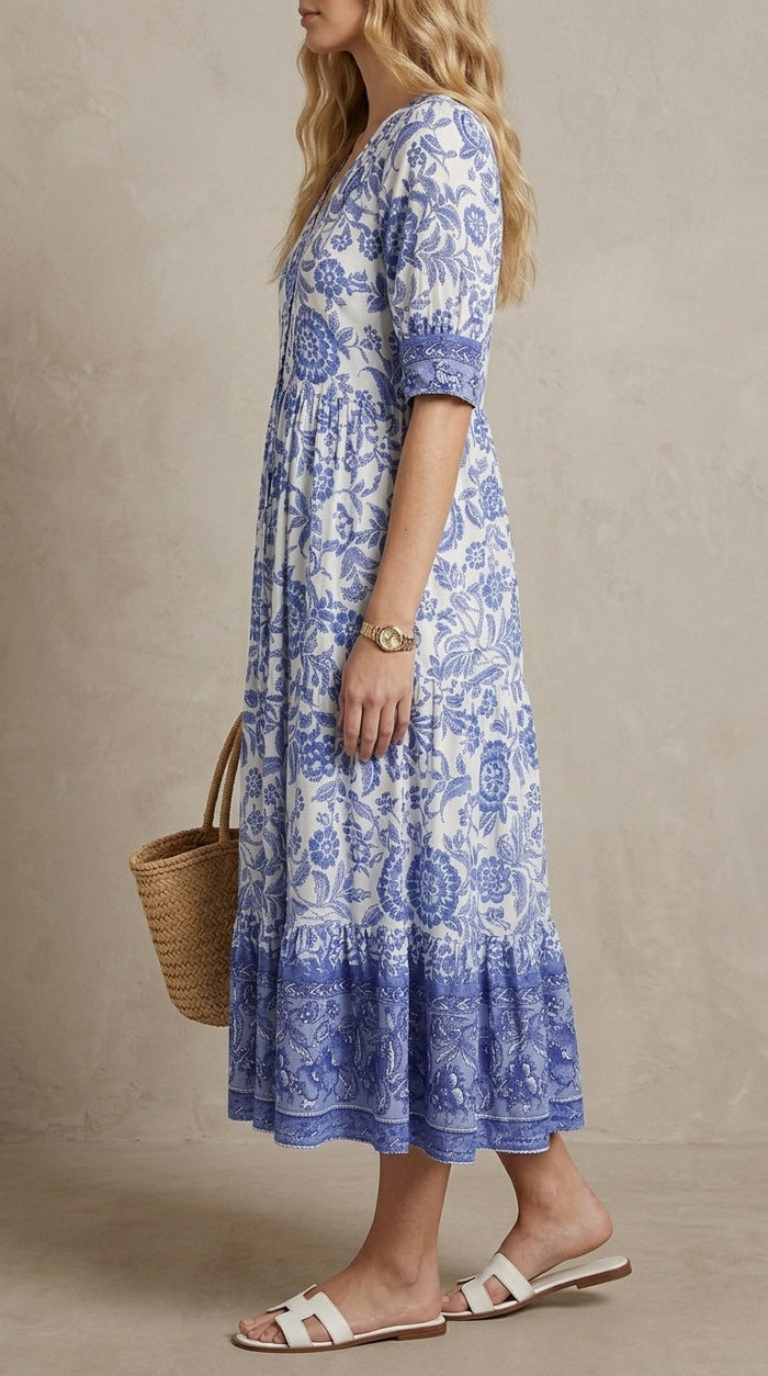 Hélène · Floral Maxi Dress with V-Neck, Light and Flowing