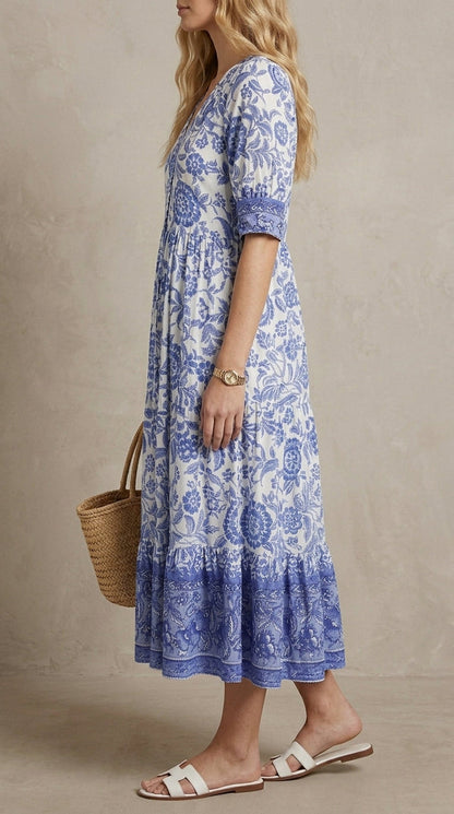 Hélène · Floral Maxi Dress with V-Neck, Light and Flowing
