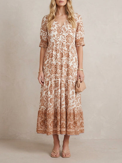 Hélène · Floral Maxi Dress with V-Neck, Light and Flowing