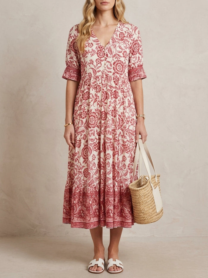 Hélène · Floral Maxi Dress with V-Neck, Light and Flowing