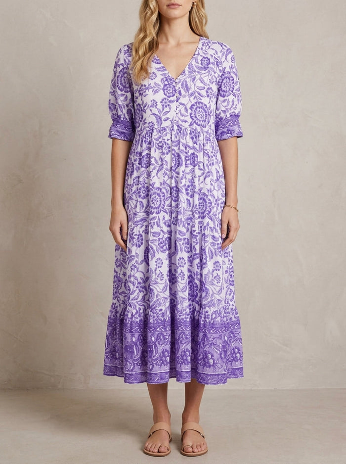 Hélène · Floral Maxi Dress with V-Neck, Light and Flowing