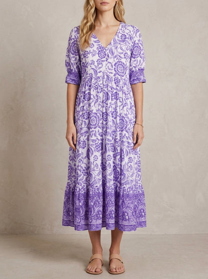 Hélène · Floral Maxi Dress with V-Neck, Light and Flowing