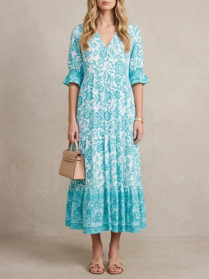 Hélène · Floral Maxi Dress with V-Neck, Light and Flowing