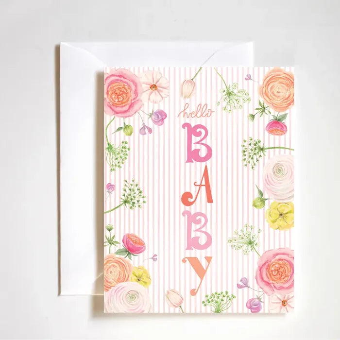"hello BABY! Greeting Card" – A2 new baby card with playful hand lettering and boutique style

"Minimalist Baby Shower Card" – Luxe felt stock card for celebrating newborns

"Modern Baby Welcome Card" – Clean and cute baby card perfect for gifting