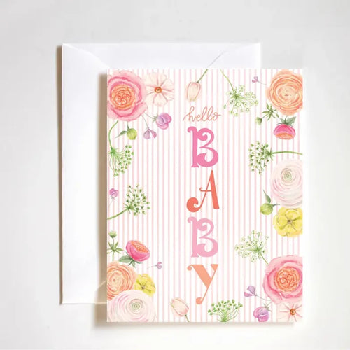 "hello BABY! Greeting Card" – A2 new baby card with playful hand lettering and boutique style

"Minimalist Baby Shower Card" – Luxe felt stock card for celebrating newborns

"Modern Baby Welcome Card" – Clean and cute baby card perfect for gifting