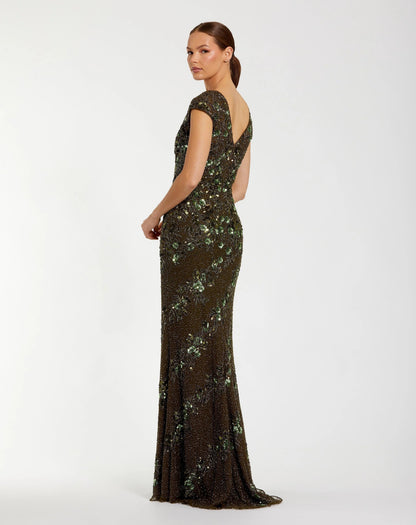 Long Cap Sleeve Fitted Formal Dress Fitted Silhouette Mac Duggal 5500