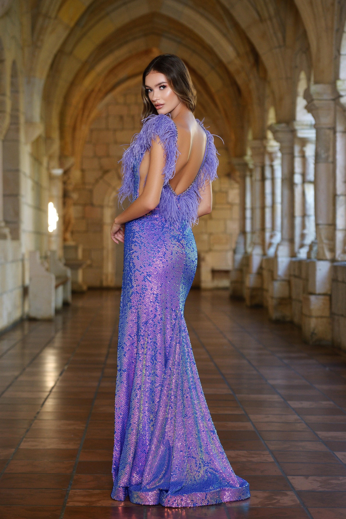 Long Formal Sequin Feather Mermaid Prom Dress by Ava Presley 38896