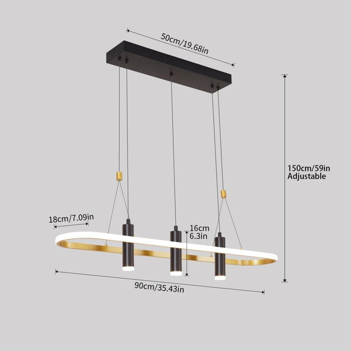Javeriah 4 Light Black Gold dimmable LED pendant light with geometric design and remote control