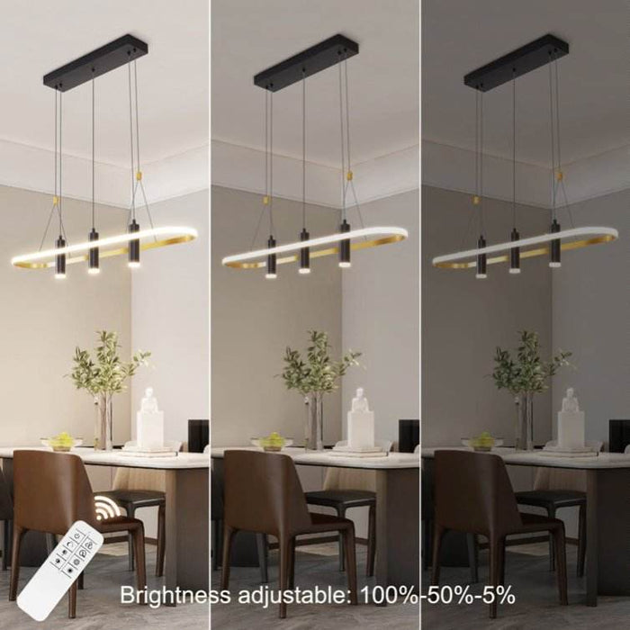 Javeriah 4 Light Black Gold dimmable LED pendant light with geometric design and remote control
