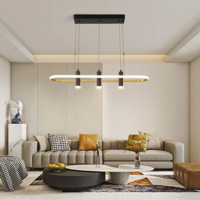 Javeriah 4 Light Black Gold dimmable LED pendant light with geometric design and remote control