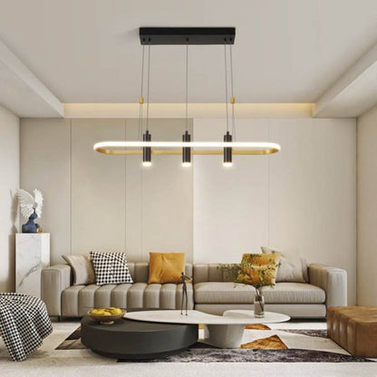 Javeriah 4 Light Black Gold dimmable LED pendant light with geometric design and remote control
