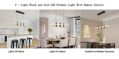 Javeriah 4 Light Black Gold dimmable LED pendant light with geometric design and remote control