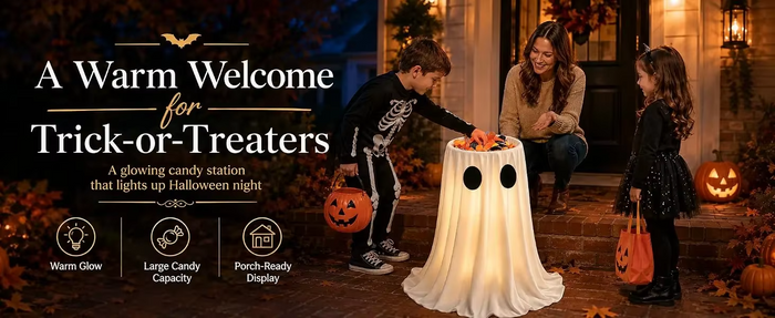 Large-Capacity Lighted Halloween Ghost Candy Bowl