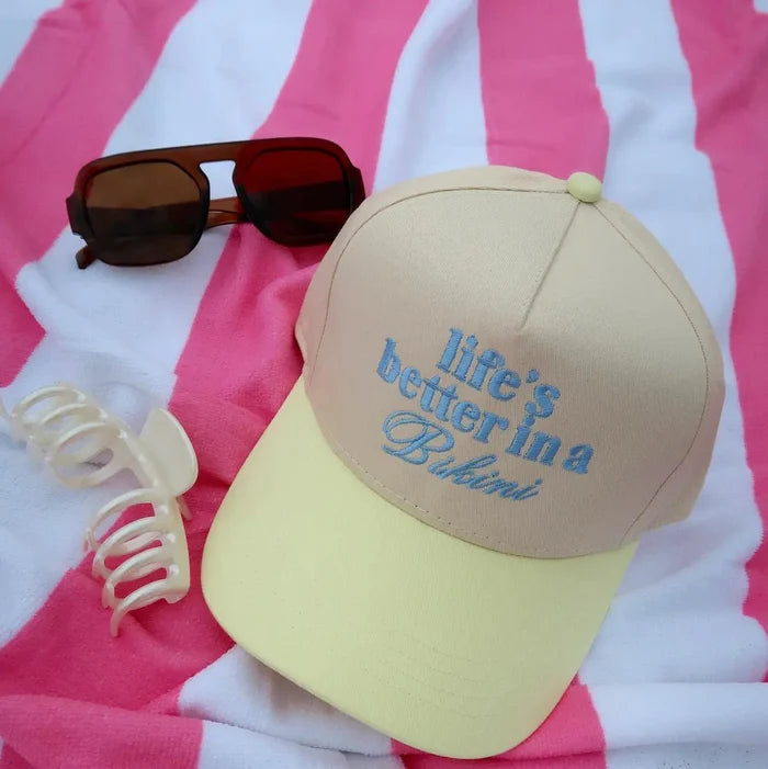 Life's Better in A Bikini Pale Yellow/Natural Embroideredhat