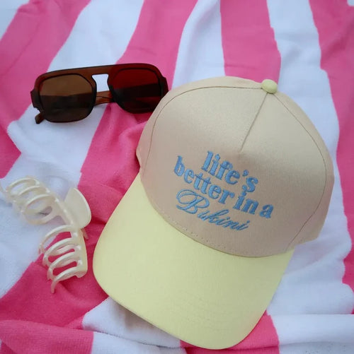 Life's Better in A Bikini Pale Yellow/Natural Embroideredhat