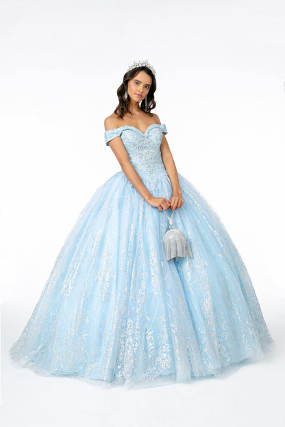 Long Glitter Mesh Quinceanera Dress