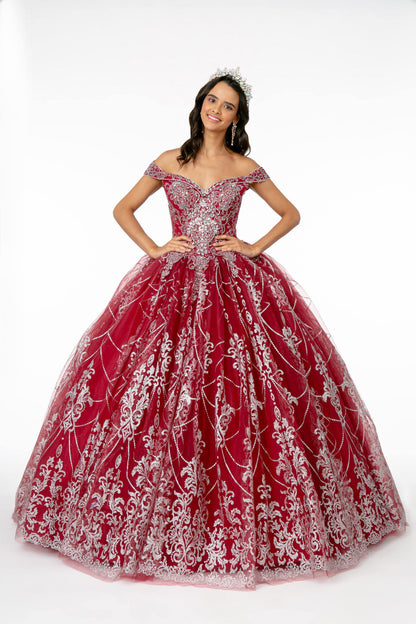 Long Glitter Mesh Quinceanera Dress