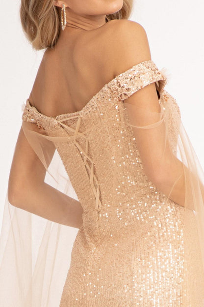 Long Off Shoulder Sequined Mermaid Prom Gown