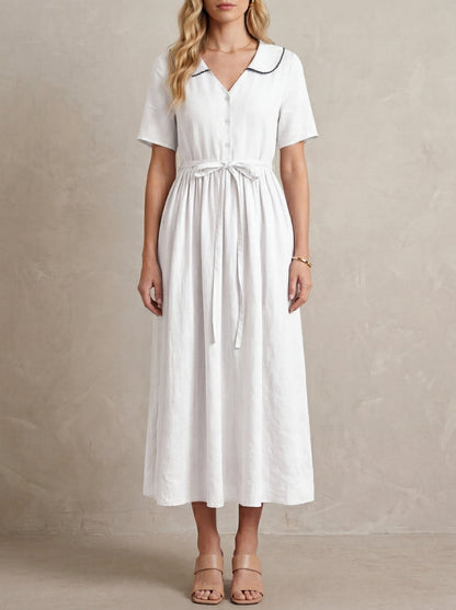 Lucienne · Midi dress with a Peter Pan collar and puff sleeves