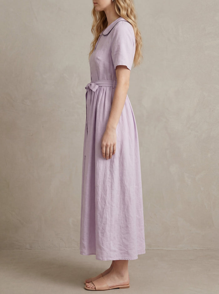Lucienne · Midi dress with a Peter Pan collar and puff sleeves
