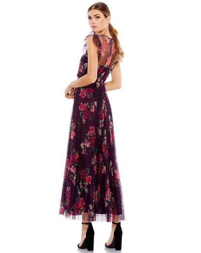 Floral Print Cap Sleeve Midi Dress Floral Print Mac Duggal 2143