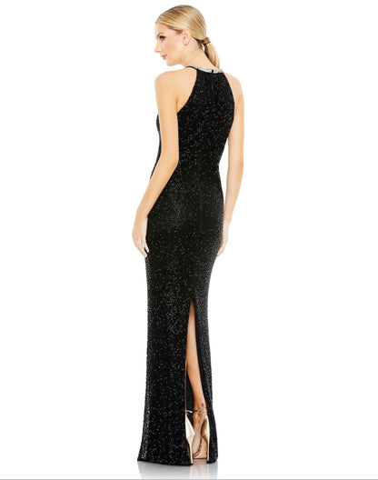 Long Formal Beaded Halter Prom Gown Beaded Halter Detail Mac Duggal 93742