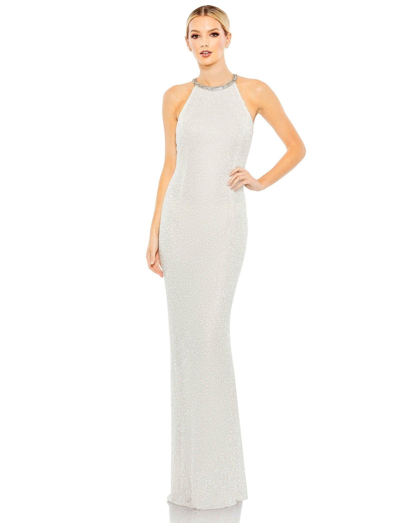 Long Formal Beaded Halter Prom Gown Beaded Halter Detail Mac Duggal 93742