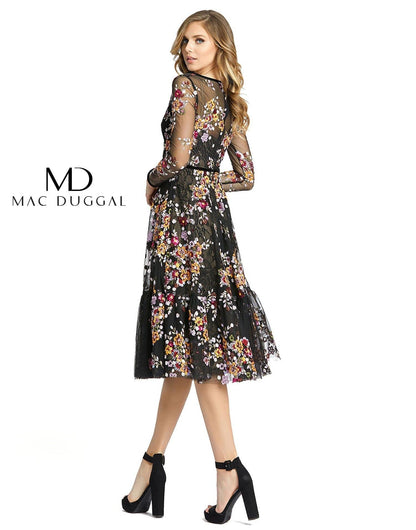 Long Sleeve Floral Cocktail Dress Floral Detail Mac Duggal 67499