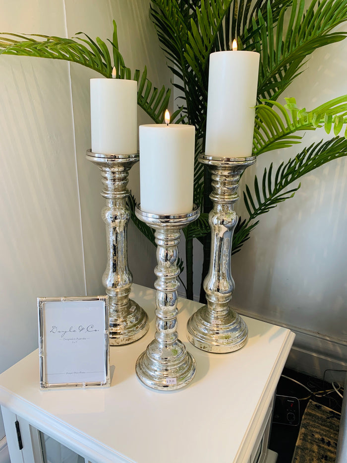 Mercury Glass Pillar Candle Holder Large