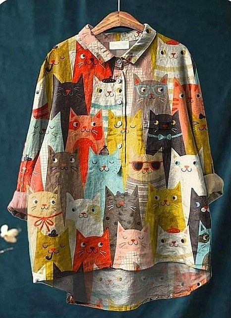 Milo | Women's Casual Blouse with Artistic Cat Print