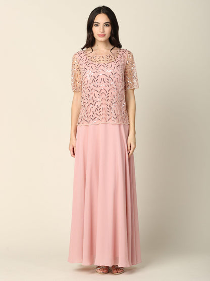 Mother of the Bride Beaded Long Formal Chiffon Gown