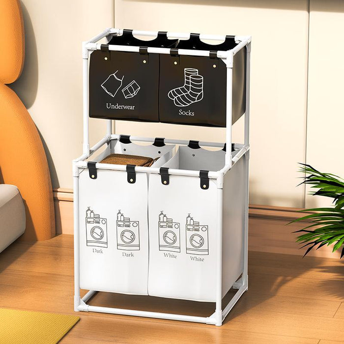 Multifunctional laundry basket in modern home for organized storage of clothes and essentials